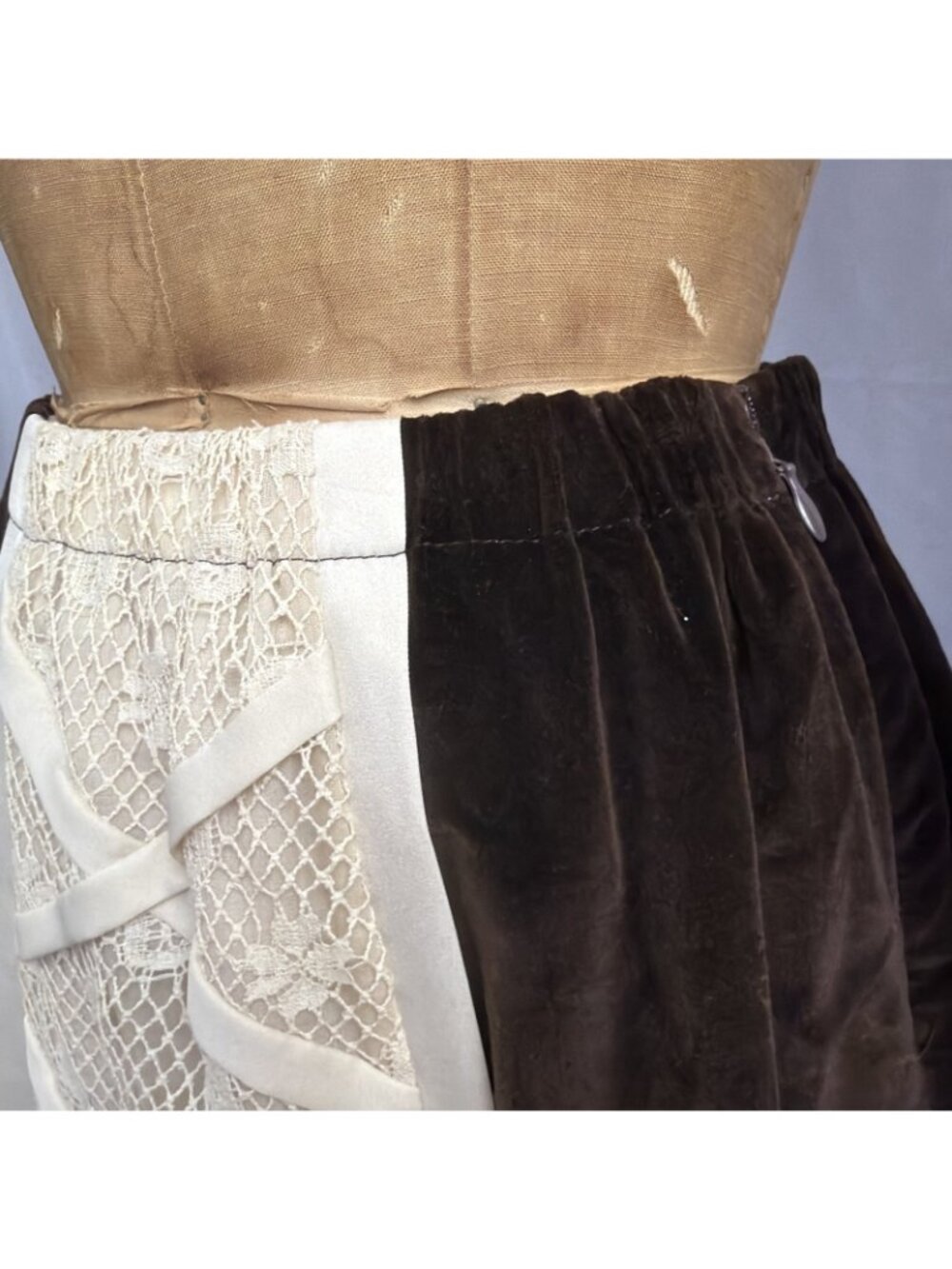 Vintage 70s Chessa Davis Brown Velvet Floral Lace Maxi Skirt Cottagecore - Picture 8 of 11